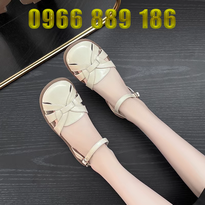 Xăng đan La Mã nữ mùa hè mới 2023 bằng da phù hợp với tất cả phụ nữ đế bằng kiểu Pháp áo khoác ngoài Xăng đan và dép thời trang Bao Đầu dép quai hậu nữ đi học đế thấp