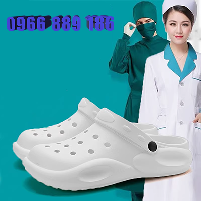 Dép phòng mổ size lớn 41-43 trắng Bao Đầu nửa kéo đế mềm chống trượt y tá bệnh viện giày đặc biệt giày có lỗ dép quai hậu cho bé trai
