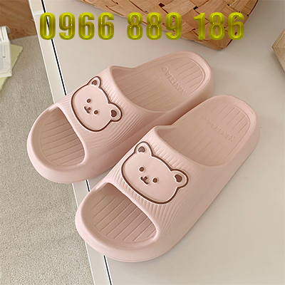 Cặp đôi sọc mỏng trong nhà Dép EVA chống trượt lưới màu đỏ nữ mùa hè in hình gấu dễ thương bước lên dép cảm giác đi dép và dép đi trong nhà cho nam dép cao su đi trong nhà